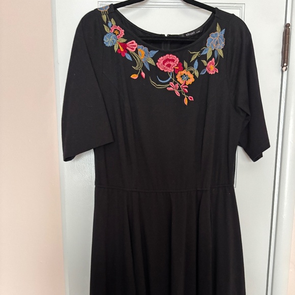 Black Flare Midi Dress with Beautiful Embroidery - Picture 1 of 4